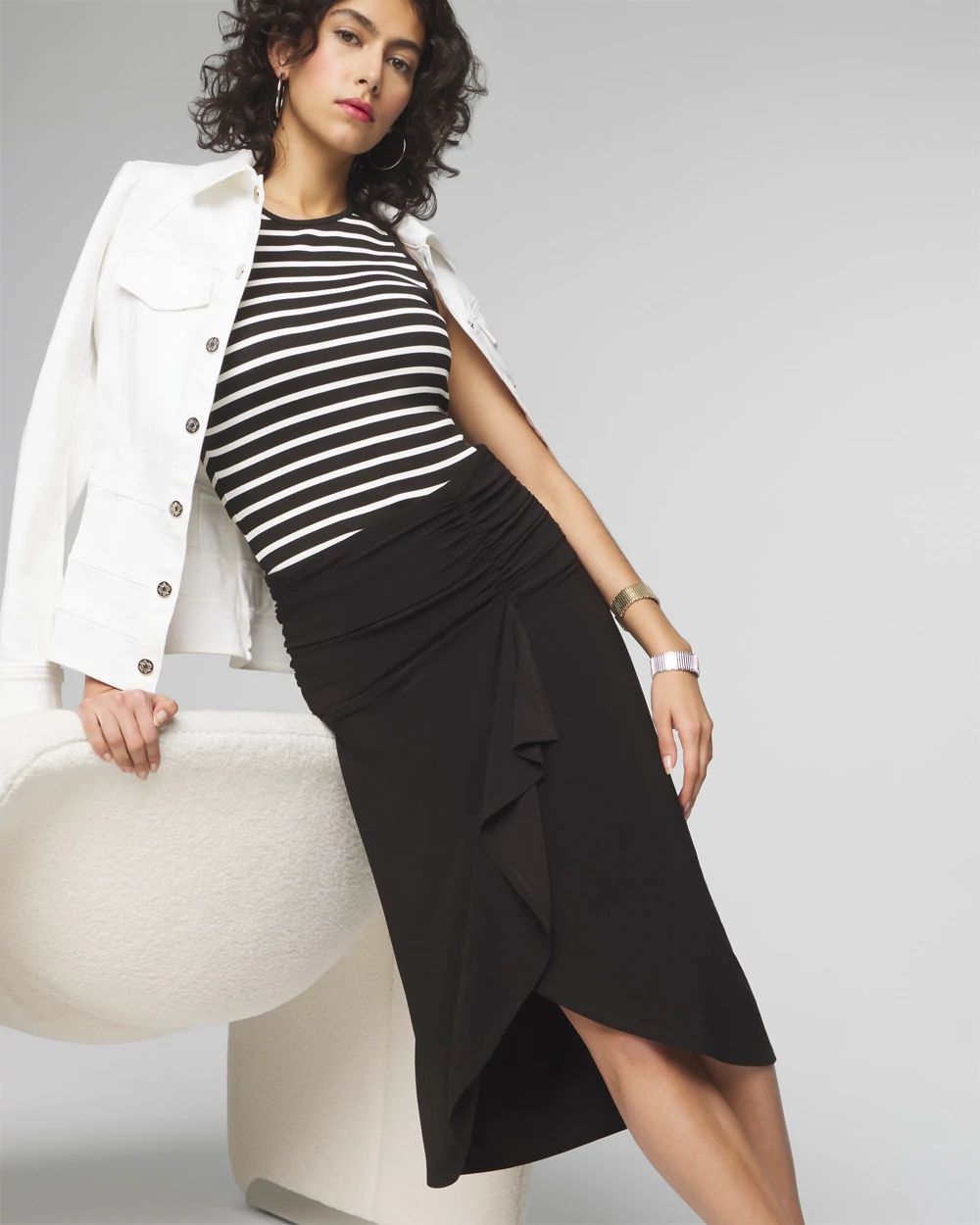 Petite Ruched Matte Jersey Surplice Skirt White House Black Market